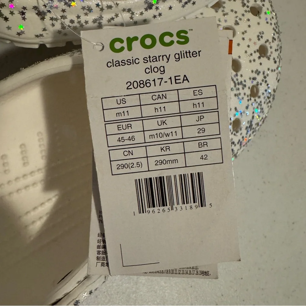 Crocs Classic Starry Glitter Clog Unisex Size Women's 12 Men's 11 Casual Beach - Picture 8 of 9